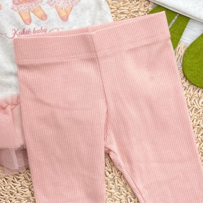 Conj. Blusa Manga Longa Três Ursinhas Bailarinas e Calça Legging - Areia e Rose